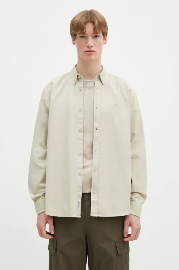 Carhartt WIP Pamučna košulja Carhartt WIP Longsleeve Bolton Shirt za muškarce, boja: bež, regular, s button-down ovratnikom, I030238.2LPGD