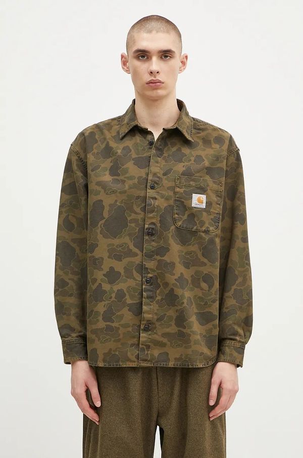 Carhartt WIP Pamučna košulja Carhartt WIP Longsleeve Duck Shirt za muškarce, boja: zelena, relaxed, s klasičnim ovratnikom, I033769.2MQGD