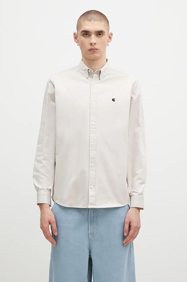Carhartt WIP Pamučna košulja Carhartt WIP Longsleeve Madison Shirt za muškarce, boja: bež, regular, s button-down ovratnikom, I023339.2DUXX
