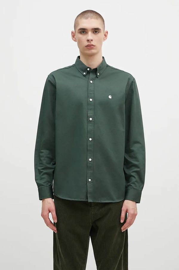 Carhartt WIP Pamučna košulja Carhartt WIP Longsleeve Madison Shirt za muškarce, boja: zelena, regular, s button-down ovratnikom, I023339.2E4XX