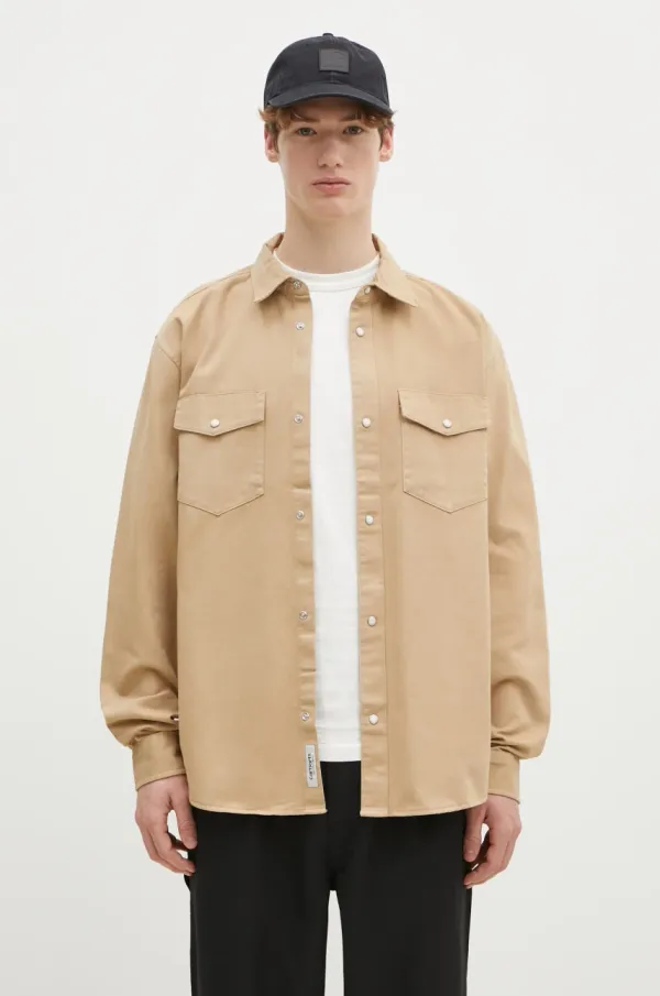 Carhartt WIP Pamučna košulja Carhartt WIP Longsleeve Santa Fe Shirt za muškarce, boja: bež, relaxed, s klasičnim ovratnikom, I034384.07EGD