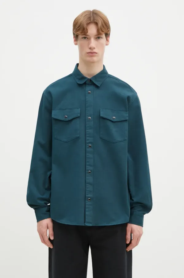 Carhartt WIP Pamučna košulja Carhartt WIP Longsleeve Santa Fe Shirt za muškarce, boja: tirkizna, relaxed, s klasičnim ovratnikom, I034384.0AUGD