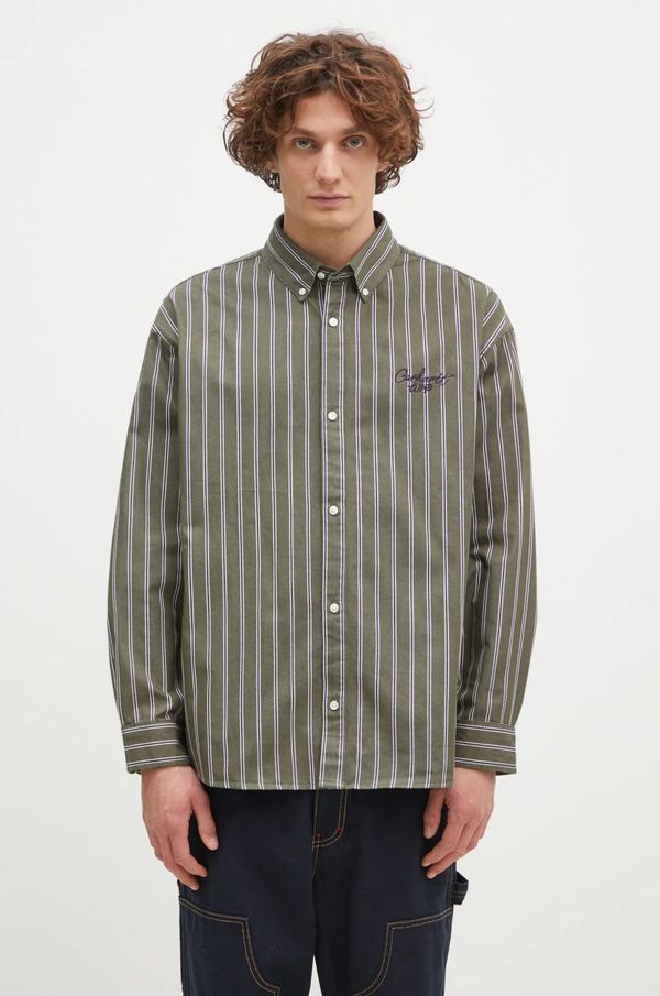 Carhartt WIP Pamučna košulja Carhartt WIP Longsleeve Signature Shirt za muškarce, boja: zelena, relaxed, s button-down ovratnikom, I033810.2JV06