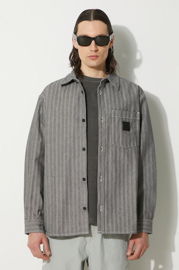 Carhartt WIP Pamučna košulja Carhartt WIP Menard za muškarce, boja: siva, relaxed, s klasičnim ovratnikom, I033577.9102