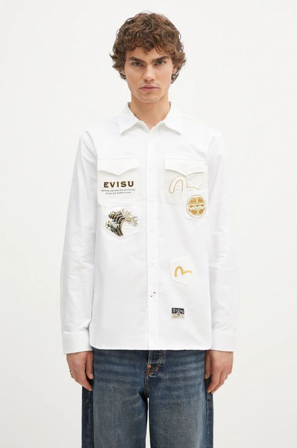 Evisu Pamučna košulja Evisu Evisu Logos & Wave Emb za muškarce, boja: bijela, regular, s klasičnim ovratnikom, 2EAHTM4SL7040