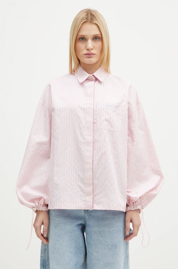 Fiorucci Pamučna košulja Fiorucci Elasticated Balloon Sleeve za žene, boja: ružičasta, relaxed, s klasičnim ovratnikom, W01FPTLO170CO01PN03