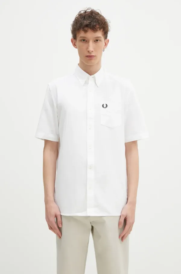 Fred Perry Pamučna košulja Fred Perry za muškarce, boja: bijela, regular, s button-down ovratnikom, M8730.100