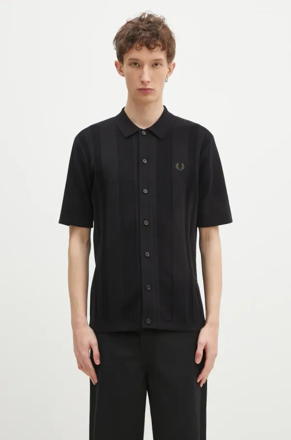 Fred Perry Pamučna košulja Fred Perry za muškarce, boja: crna, regular, s klasičnim ovratnikom, K9727.102