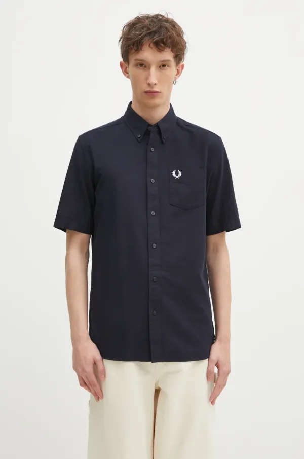 Fred Perry Pamučna košulja Fred Perry za muškarce, boja: tamno plava, regular, s button-down ovratnikom, M8730.608