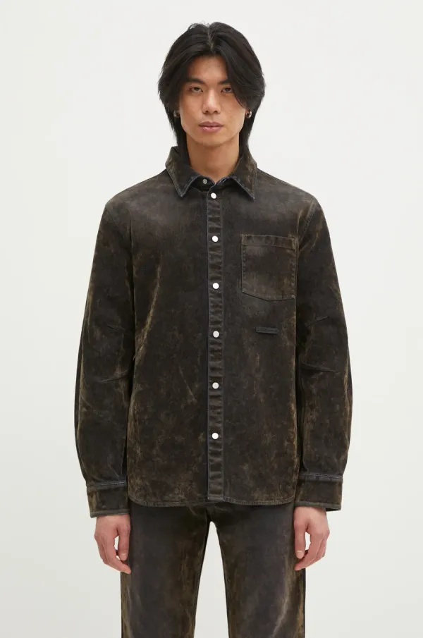 Helmut Lang Pamučna košulja Helmut Lang Curved Cl Shirt.Floc za muškarce, boja: zelena, regular, s klasičnim ovratnikom, O10DM503