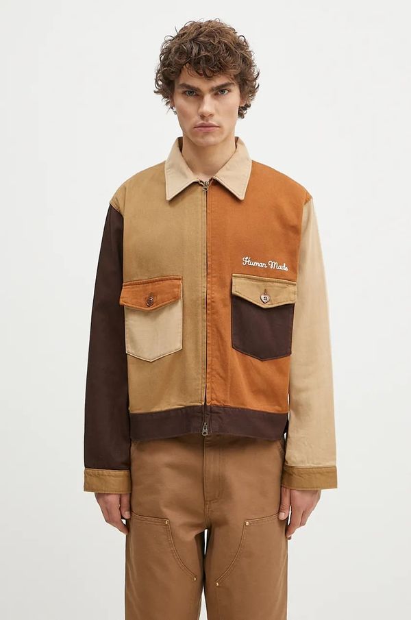 Human Made Pamučna košulja- jakna Human Made Zip-Up Work Jacket boja: smeđa, za prijelazno razdoblje, HM28JK012