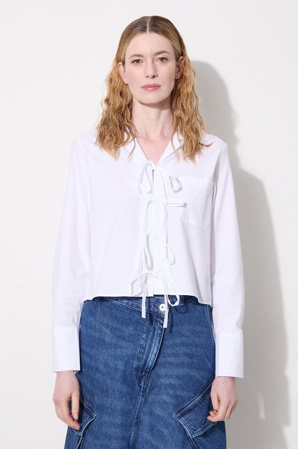 JW Anderson Pamučna košulja JW Anderson Bow Tie Cropped Shirt za žene, boja: bijela, relaxed, s klasičnim ovratnikom, SH0312.PG1090.001