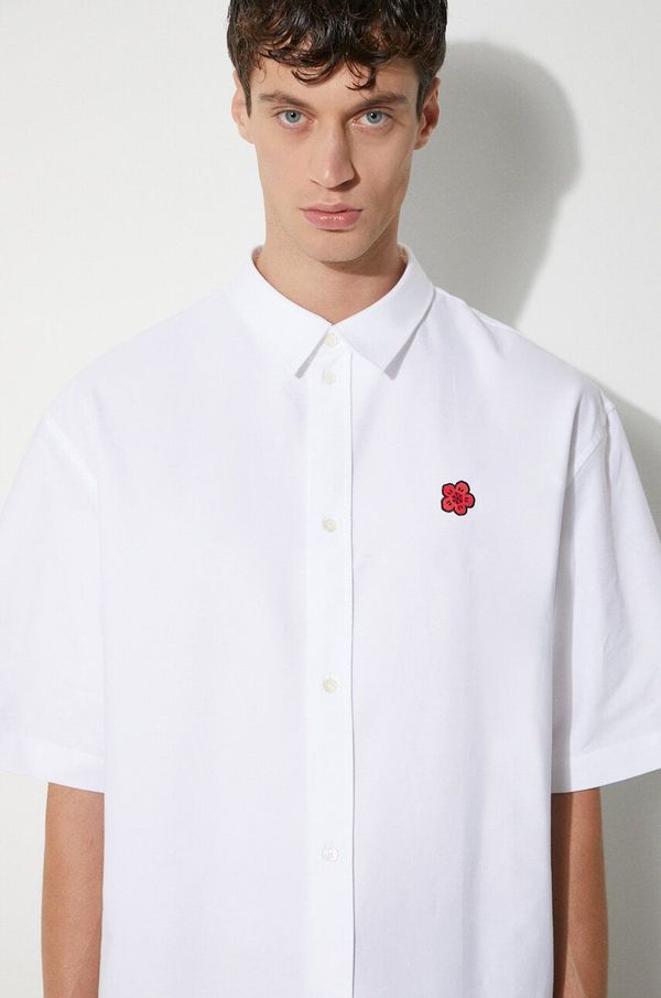 Kenzo Pamučna košulja Kenzo Boke Flower Crest Shortsleeve Shirt za muškarce, boja: bijela, relaxed, s klasičnim ovratnikom, FE65CH1239LO.01