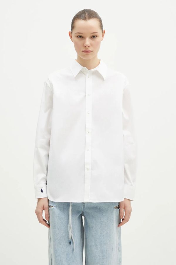 Polo Ralph Lauren Pamučna košulja Polo Ralph Lauren Long Sleeve Light Shirt za žene, boja: bijela, relaxed, s klasičnim ovratnikom, 211968219