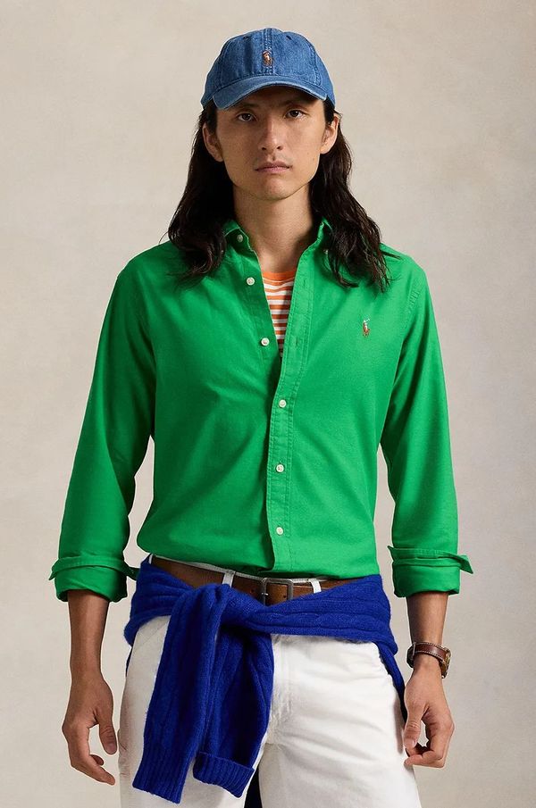 Polo Ralph Lauren Pamučna košulja Polo Ralph Lauren za muškarce, boja: zelena, regular, s button-down ovratnikom