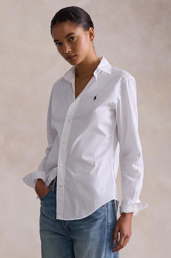 Polo Ralph Lauren Pamučna košulja Polo Ralph Lauren za žene, boja: bijela, regular, s klasičnim ovratnikom, 211891376