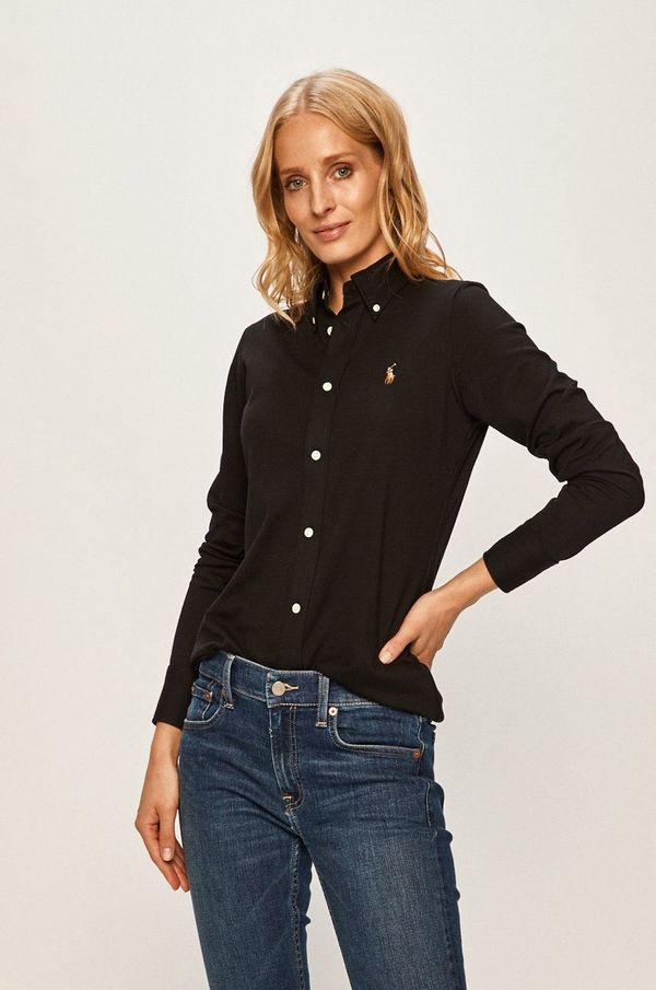 Polo Ralph Lauren Pamučna košulja Polo Ralph Lauren za žene, boja: crna, regular, s klasičnim ovratnikom, 211664427010