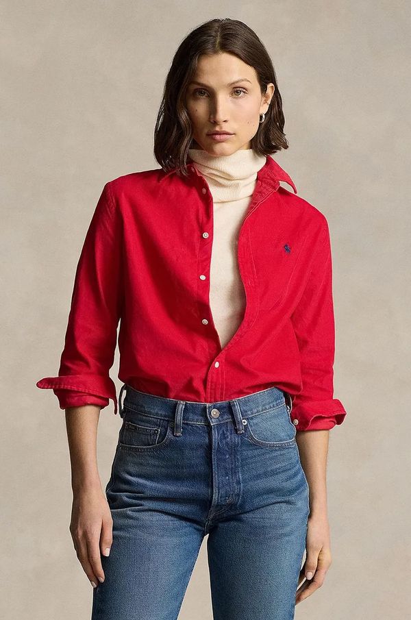 Polo Ralph Lauren Pamučna košulja Polo Ralph Lauren za žene, boja: crvena, relaxed, s klasičnim ovratnikom, 211941496