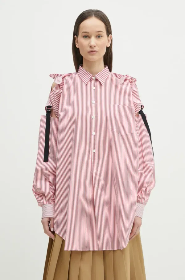 Undercover Pamučna košulja Undercover Shirt za žene, boja: crvena, relaxed, s klasičnim ovratnikom, UP1E1405