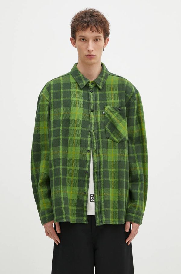 Wood Wood Pamučna košulja Wood Wood Day Heavy Flannel Shirt GOTS za muškarce, boja: zelena, relaxed, 10325302.5167