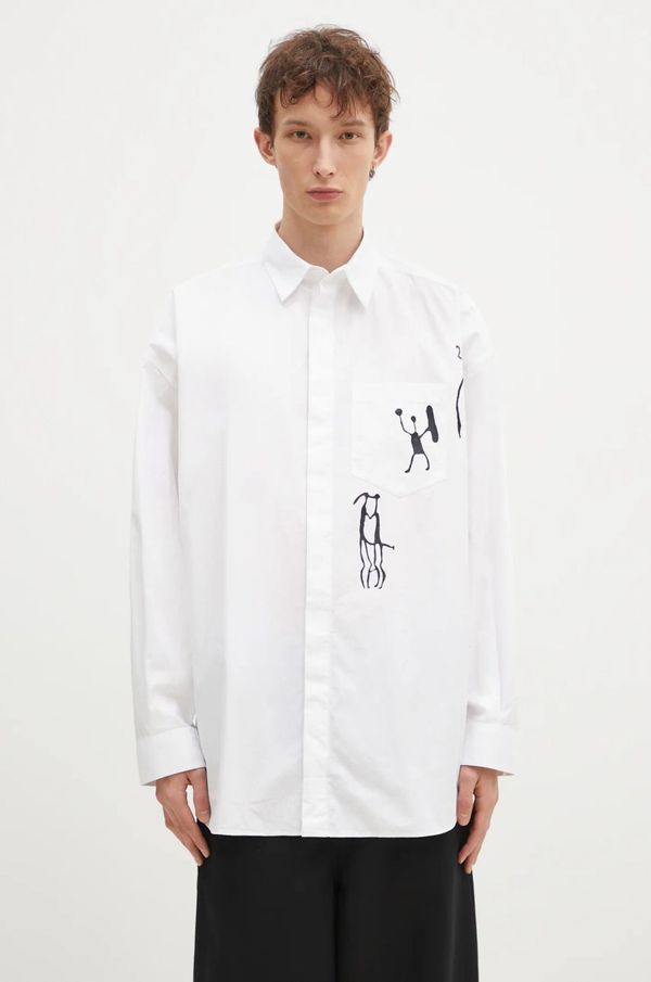 Wood Wood Pamučna košulja Wood Wood Rofus Oversized Print Shirt za muškarce, boja: bijela, relaxed, s klasičnim ovratnikom, 12435315.1226