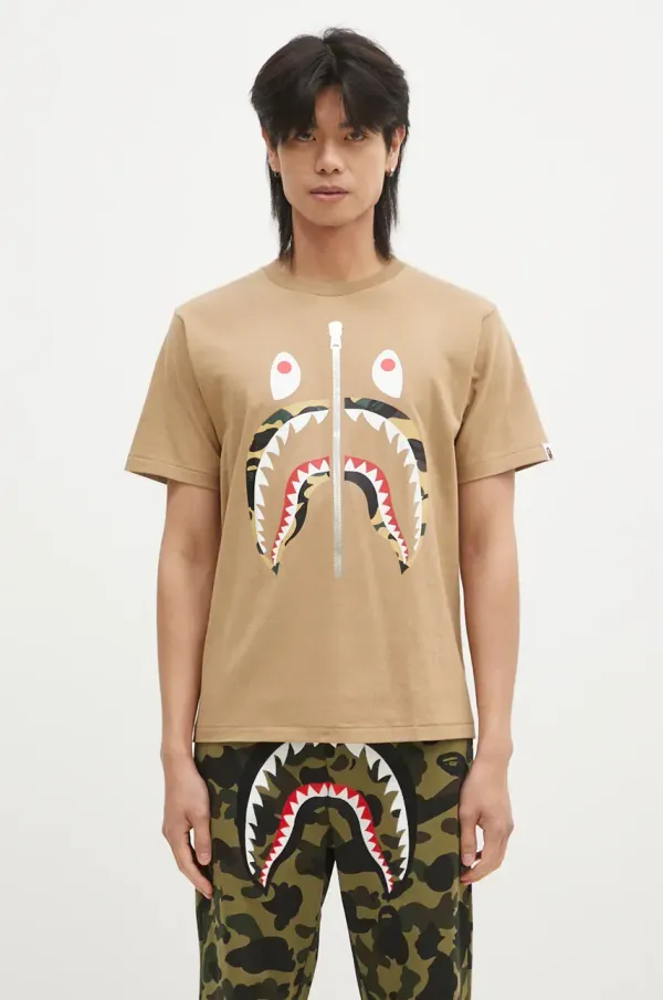 A Bathing Ape Pamučna majica A Bathing Ape 1ST CAMO SHARK TEE za muškarce, boja: bež, s tiskom, 1K80110013