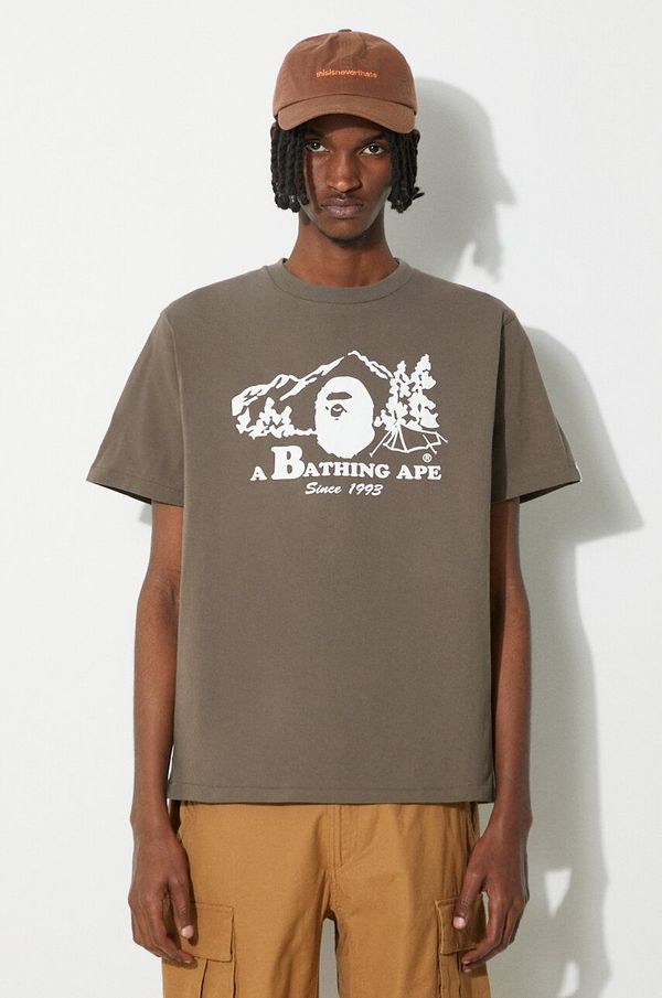 A Bathing Ape Pamučna majica A Bathing Ape Bape Camp Tee za muškarce, boja: smeđa, s tiskom, 1J80110046