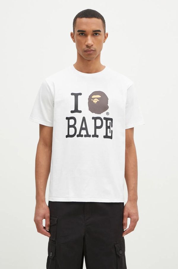 A Bathing Ape Pamučna majica A Bathing Ape I Love Bape za muškarce, boja: bijela, s tiskom, 1K80110043