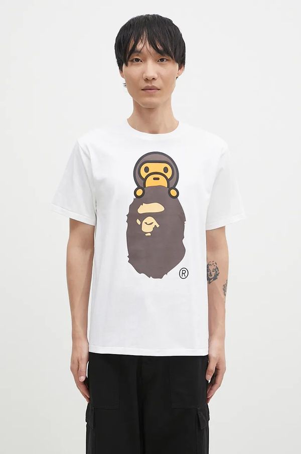 A Bathing Ape Pamučna majica A Bathing Ape MILO ON APE HEAD TEE za muškarce, boja: bijela, s tiskom, 2K80110002