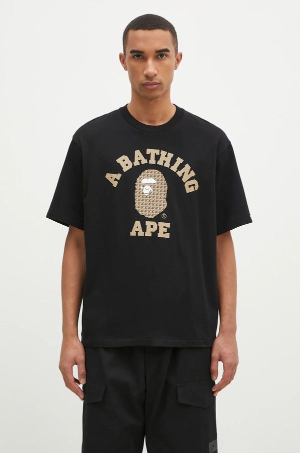 A Bathing Ape Pamučna majica A Bathing Ape Sta Houndstooth College za muškarce, boja: crna, s tiskom, 1K80110338