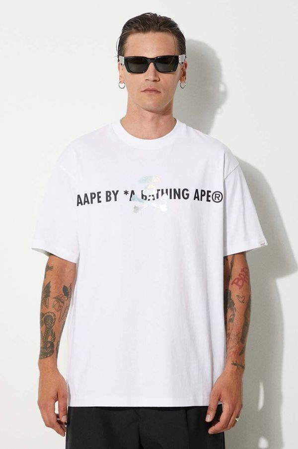 AAPE Pamučna majica AAPE Basic Tee za muškarce, boja: bijela, s tiskom, AAPTEM1454XXM
