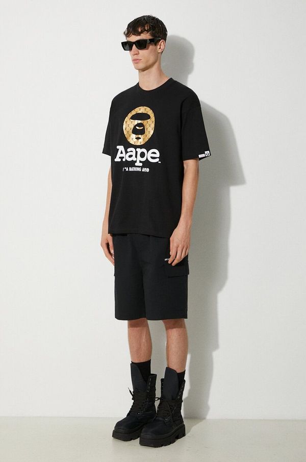 AAPE Pamučna majica AAPE Basic Tee za muškarce, boja: crna, s tiskom, AAPTEM1446XXM