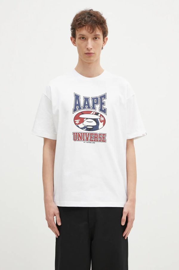 AAPE Pamučna majica AAPE Moon Face Logo za muškarce, boja: bijela, s tiskom, AAPTEM1547XXN