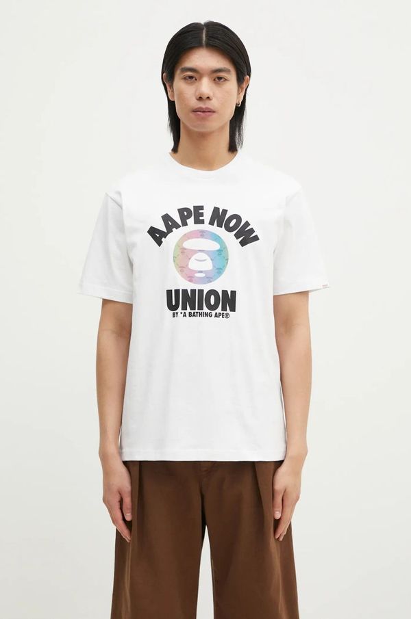 AAPE Pamučna majica AAPE Moon Face Logo za muškarce, boja: bijela, s tiskom, AAPTEM1561XXN