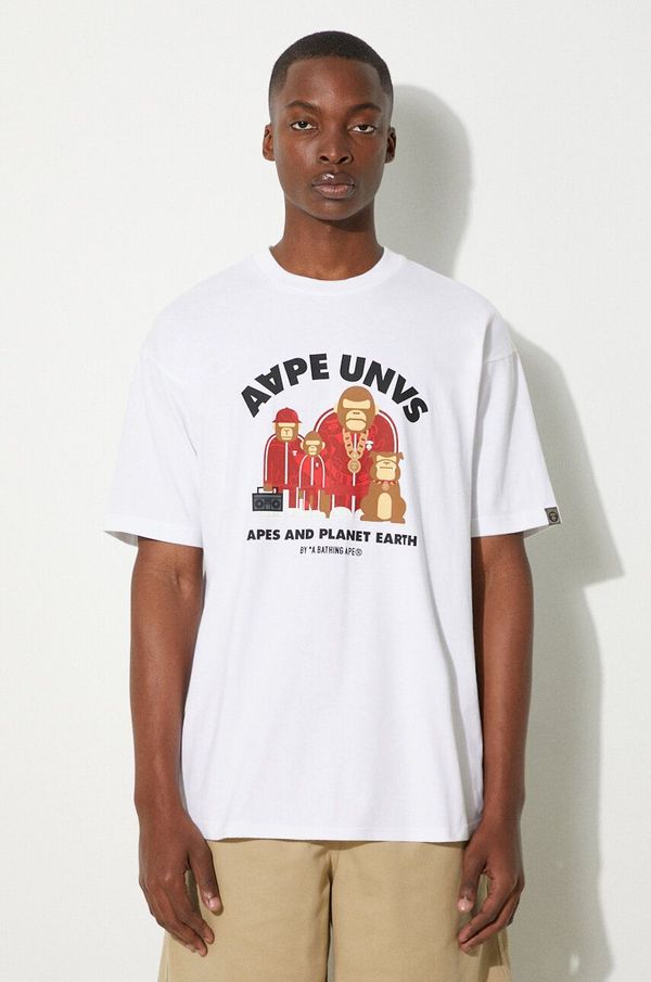 AAPE Pamučna majica AAPE Theme Tee za muškarce, boja: bijela, s tiskom, AAPTEM1496XXM