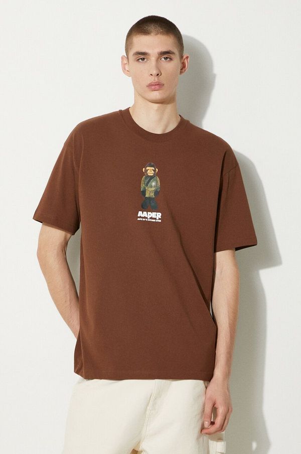 AAPE Pamučna majica AAPE Theme Tee za muškarce, boja: smeđa, s tiskom, AAPTEM1498XXM