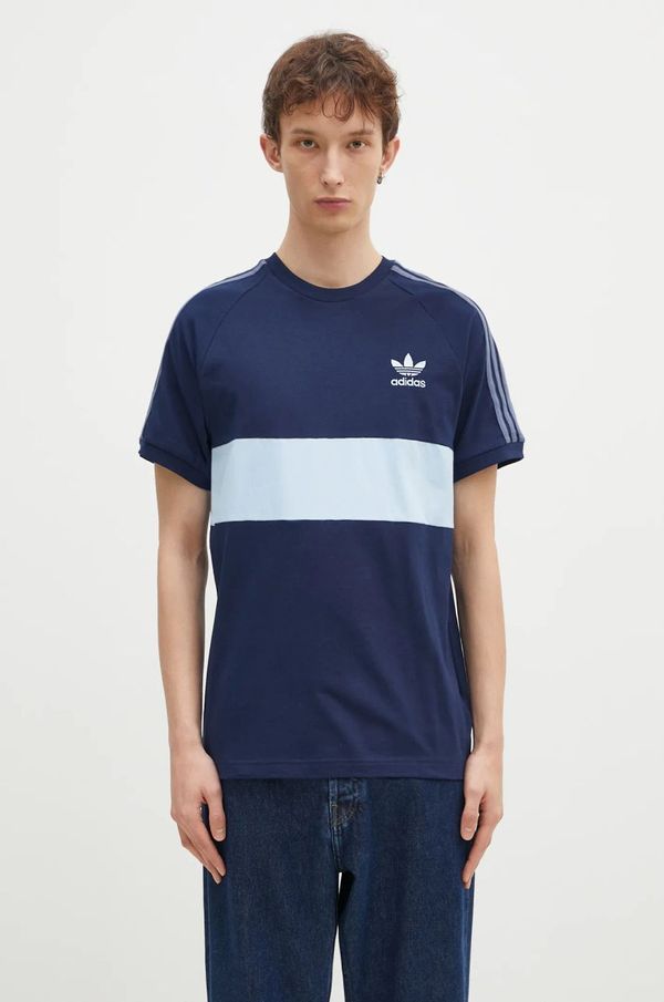 adidas Originals Pamučna majica adidas Originals 3-Stripes Panel za muškarce, boja: tamno plava, s aplikacijom, JD4276
