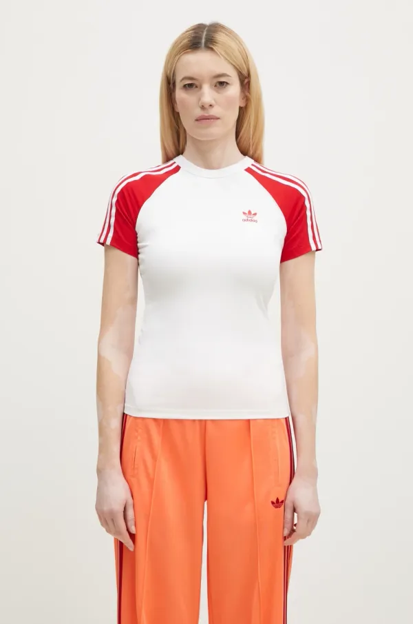 adidas Originals Pamučna majica adidas Originals Adicolor 3 Stripe Raglan Slim Tee za žene, boja: bijela, JD0835