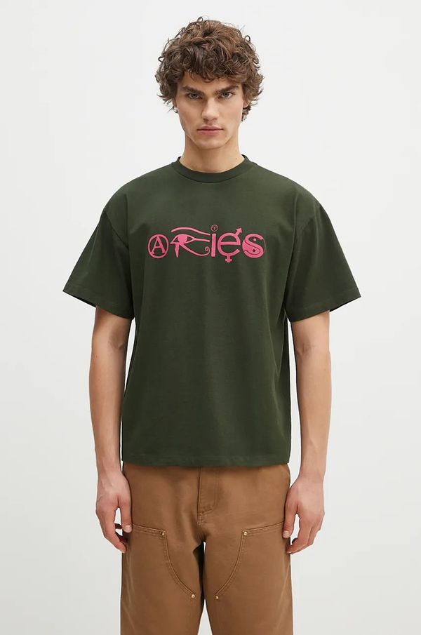 Aries Pamučna majica Aries Coexist SS Tee za muškarce, boja: zelena, s tiskom, AR6001302