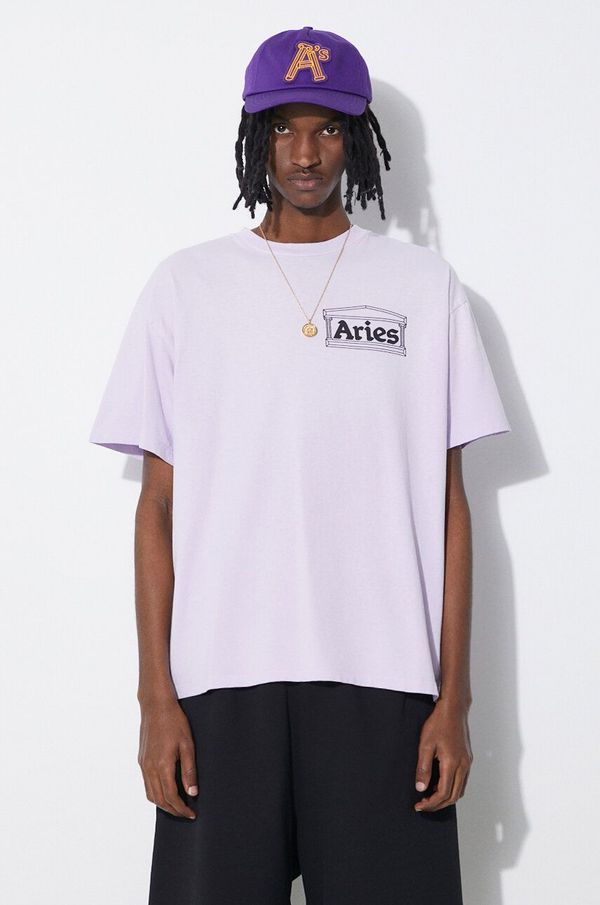 Aries Pamučna majica Aries Sunbleached Temple SS Tee za muškarce, boja: ljubičasta, s tiskom, SUAR60030X