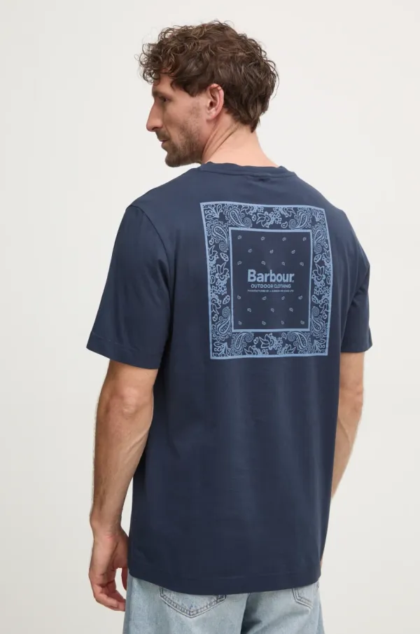 Barbour Pamučna majica Barbour za muškarce, boja: tamno plava, s tiskom, MTS1382NY91