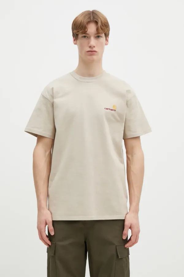 Carhartt WIP Pamučna majica Carhartt WIP American Script za muškarce, boja: bež, bez uzorka, I029956.2LPXX
