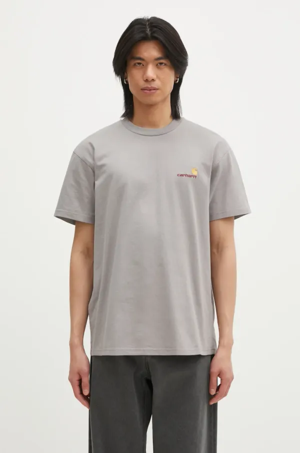 Carhartt WIP Pamučna majica Carhartt WIP American Script za muškarce, boja: siva, s aplikacijom, I029956.2LRXX