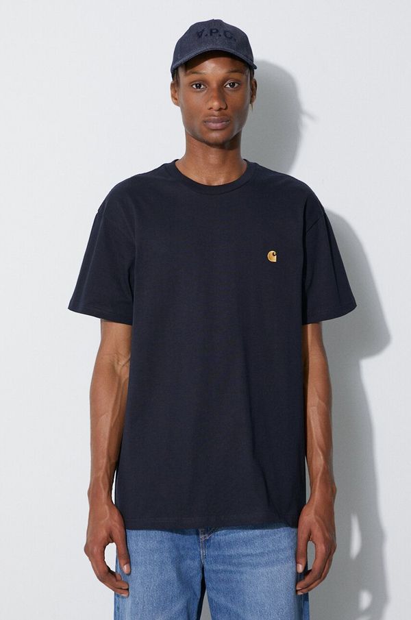 Carhartt WIP Pamučna majica Carhartt WIP Chase boja: tamno plava, bez uzorka, I026391-PHOENIX/GO