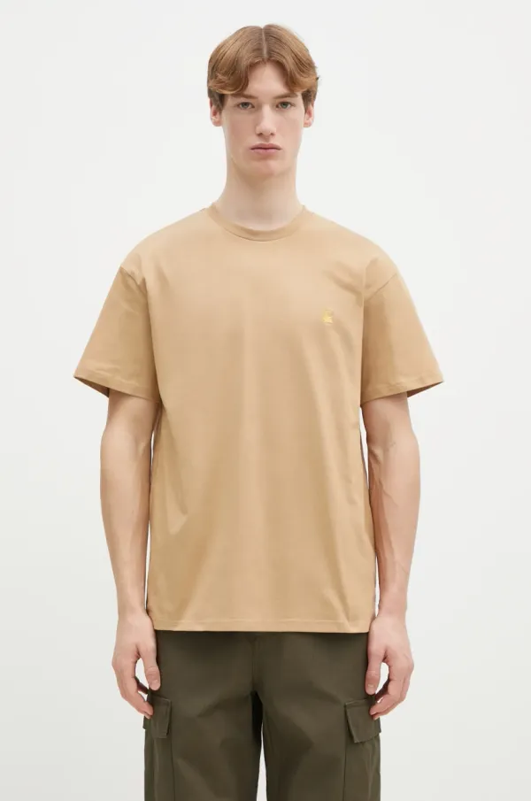 Carhartt WIP Pamučna majica Carhartt WIP Chase za muškarce, boja: bež, bez uzorka, I026391.2N1XX