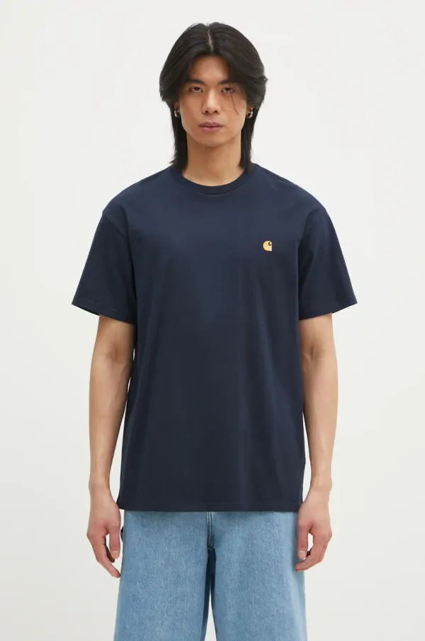 Carhartt WIP Pamučna majica Carhartt WIP Chase za muškarce, boja: tamno plava, bez uzorka, I026391.2MZXX