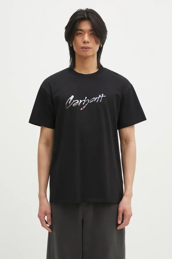 Carhartt WIP Pamučna majica Carhartt WIP Drip Script za muškarce, boja: crna, s tiskom, I034405.89XX
