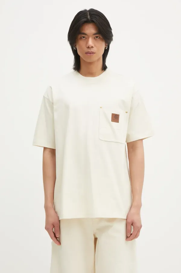 Carhartt WIP Pamučna majica Carhartt WIP Eldon Pocket za muškarce, boja: bež, s aplikacijom, I034365.05XX