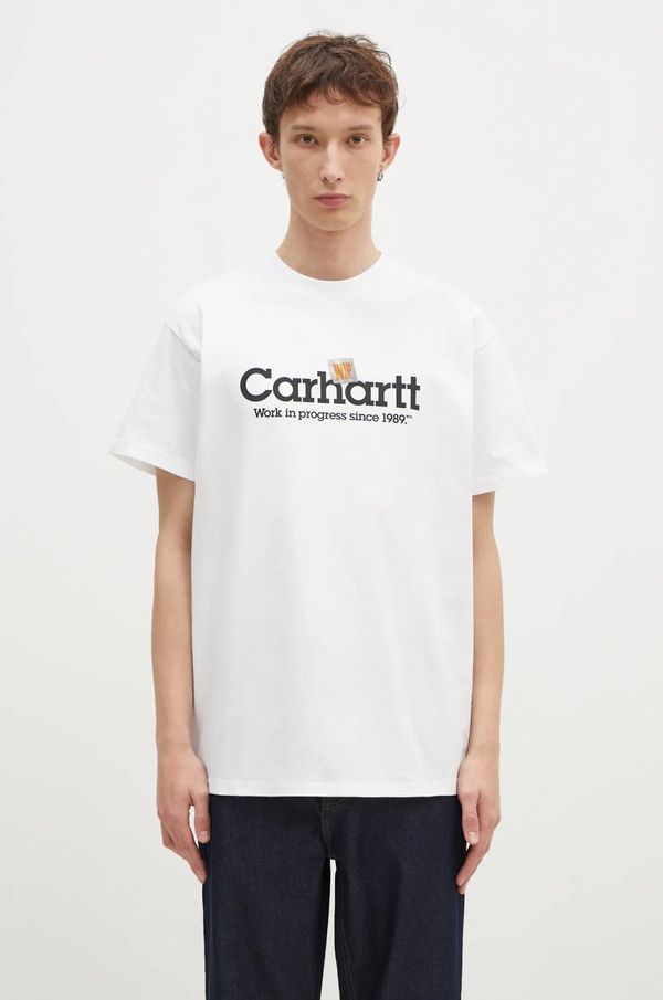Carhartt WIP Pamučna majica Carhartt WIP Label Script za muškarce, boja: bijela, s tiskom, I034421.02XX