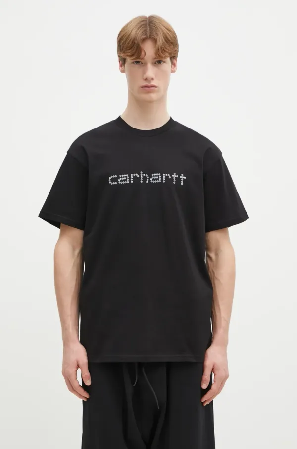 Carhartt WIP Pamučna majica Carhartt WIP Rivet Script za muškarce, boja: crna, s tiskom, I034396.89XX